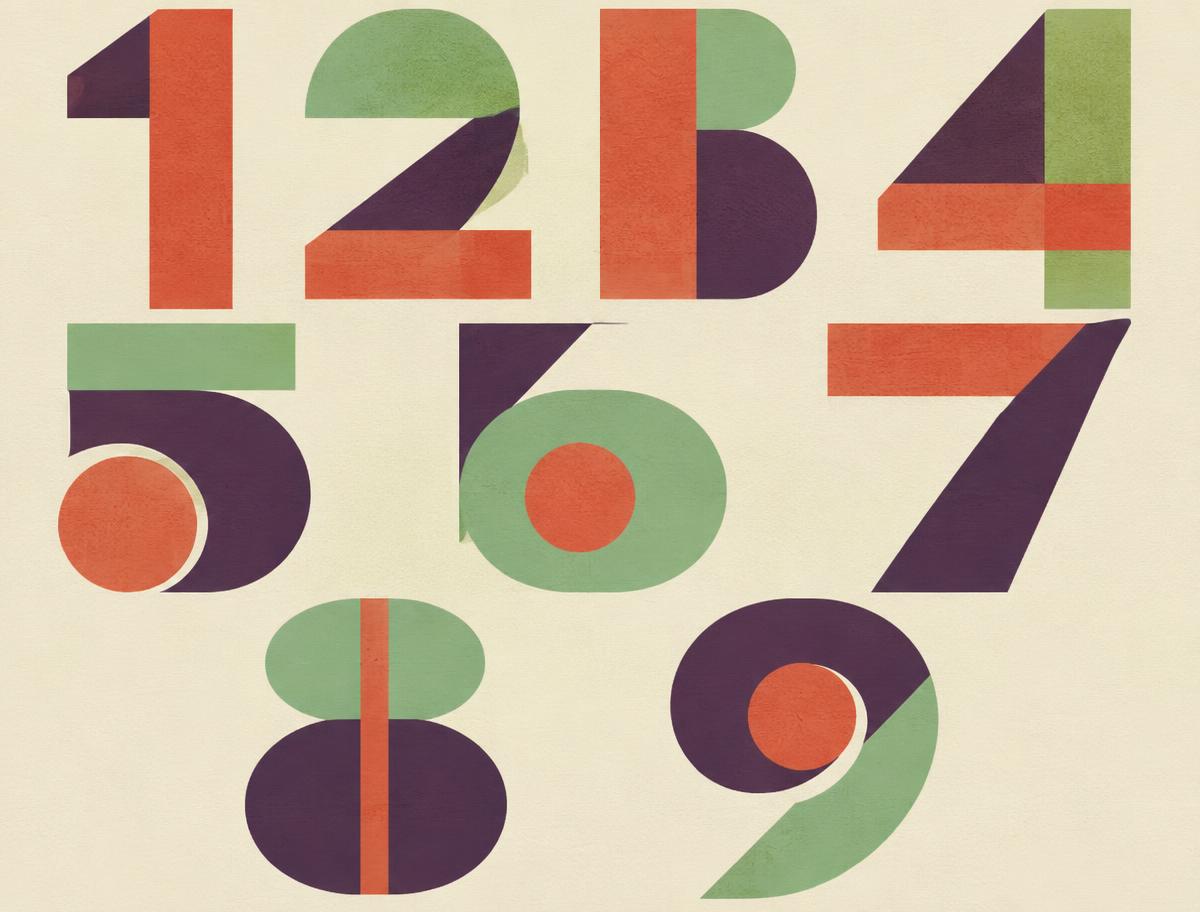 Grafische illustratie van de cijfers één tot en met negen in geometrische vormen